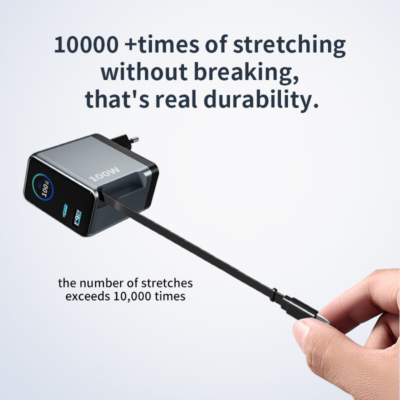 100W TFT display GaN charger with Retractable cable