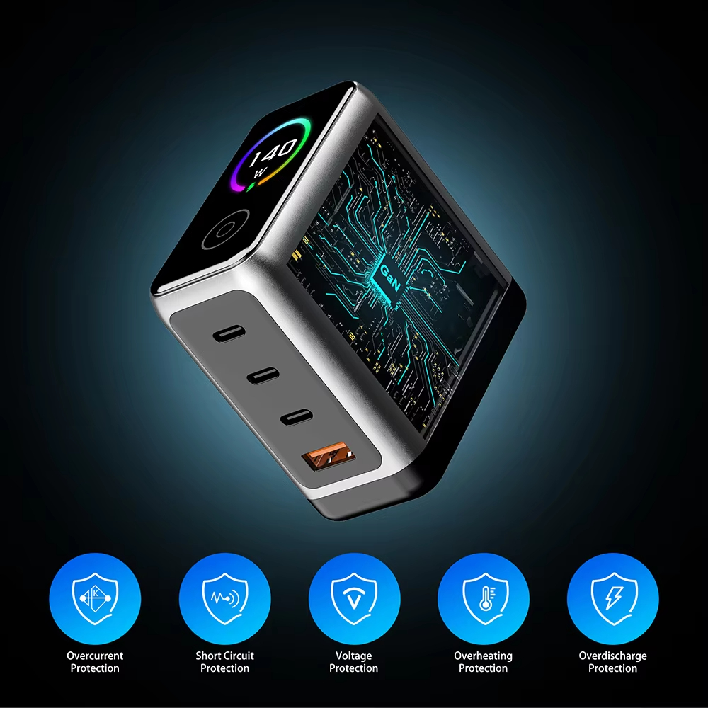 1.14 inch TFT Display AI GaN Charger 100W