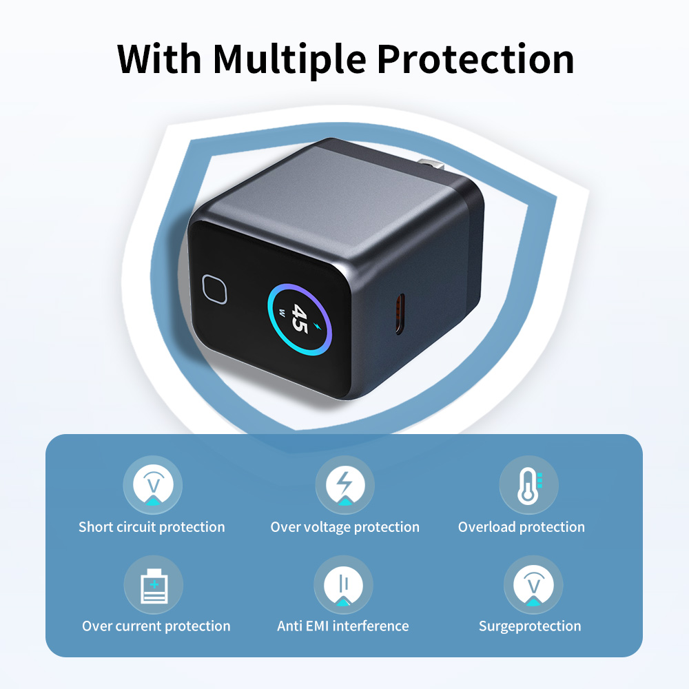 Mini Compact Fast GaN Charger 45W With 1.14inch TFT Smart Display