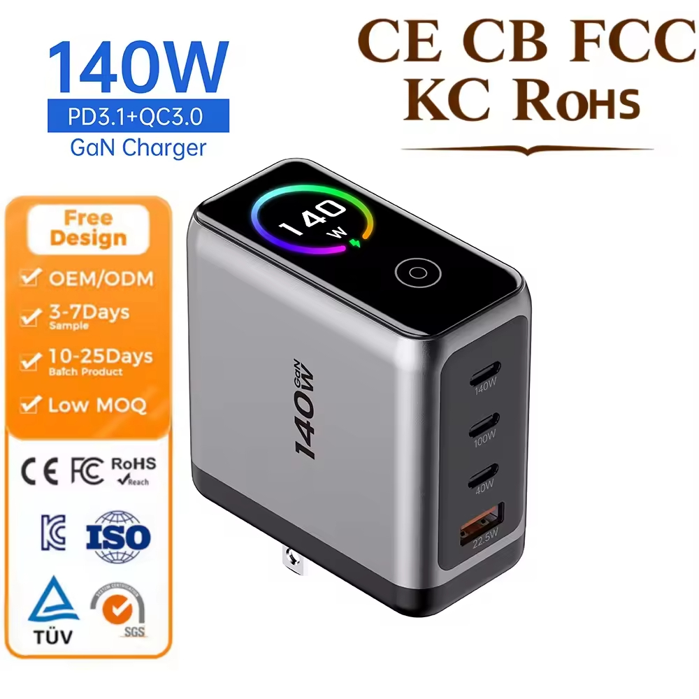 1.14 inch TFT Display AI GaN Charger 140W
