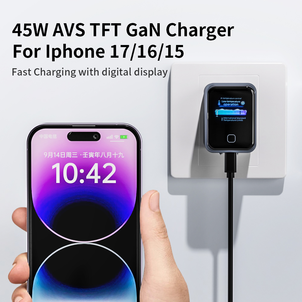 Mini Compact Fast GaN Charger 45W With 1.14inch TFT Smart Display