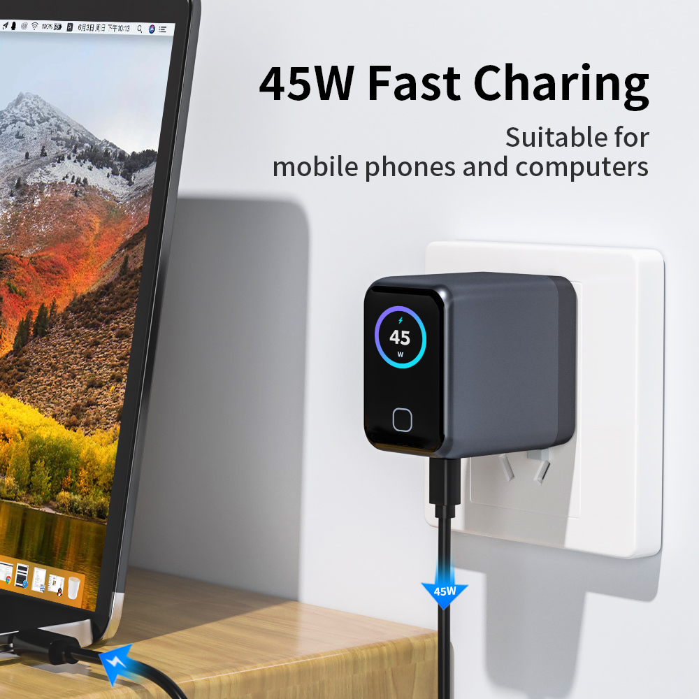 Mini Compact Fast GaN Charger 45W With 1.14inch TFT Smart Display