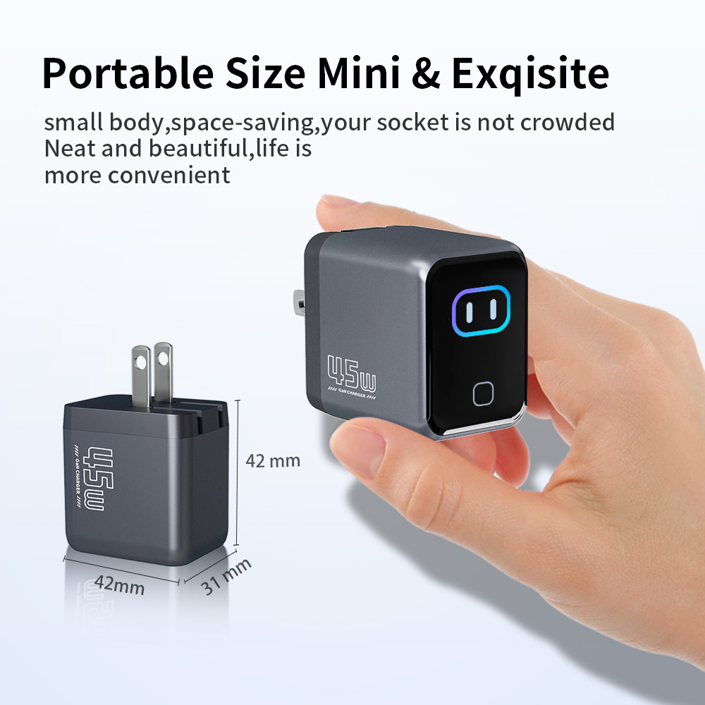 Mini Compact Fast GaN Charger 45W With 1.14inch TFT Smart Display