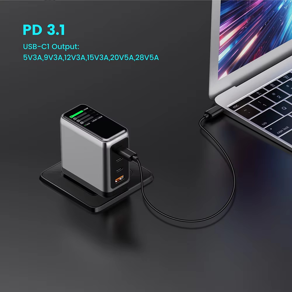 1.14 inch TFT Display AI GaN Charger 100W