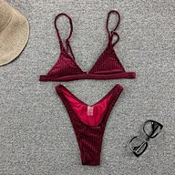 tie dye velvet triangle thong bikini swimsuit