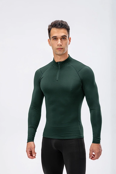Polyester Spandex fabric men long sleeve quick dry fitness gym t shirt tee Diving Cycling tennis