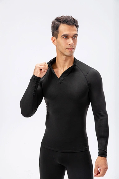 Polyester Spandex fabric men long sleeve quick dry fitness gym t shirt tee Diving Cycling tennis