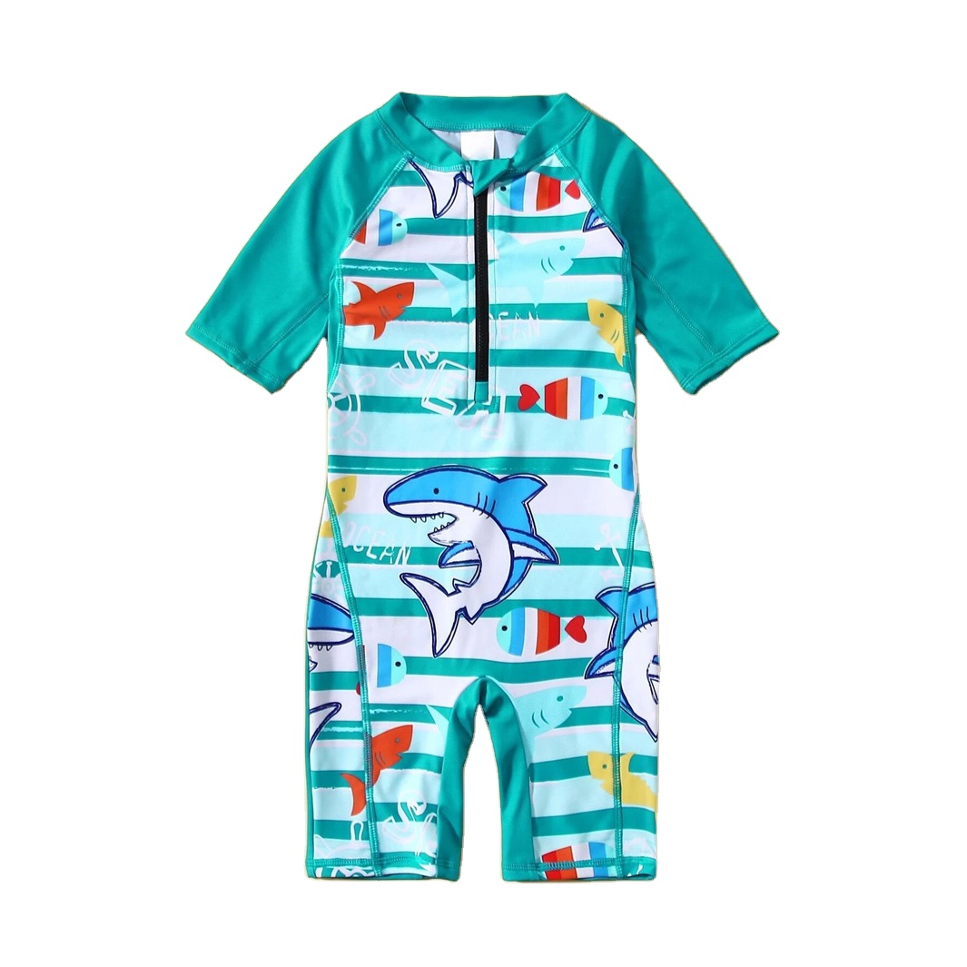 Toddler Boys Fish Print Zipper One Piece Swimsuit