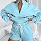 Latest Newly  Fleece Workout Drawstring Kangaroo Pocket Ladies Sports Suit Track Suits Women Short Set 2 Piece Outfits Sets