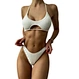 Girls Textured Halter Bikini High Cut Front Hole Swimsuit