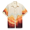 Custom Mens Button Shirt Short Sleeve Yellow Print Button Up Down Cuban Collar Shirt Short For Men