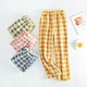 custom print loose wide leg lounge pant women wholesale plaid flannel lounge pajamas lounge pants women flannel pj pants