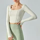 New Fish Bone Tangent Square Neck Yoga Long sleeved Women's Naked Fit and Slimming Sports Top Fitness Suit