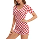 women Custom Printed Onesie Sleepwear one-piece pajamas Long Sleeve Deep V Neck Stretch Bodysuit Bodycon Romper Pajamas Jumpsuit