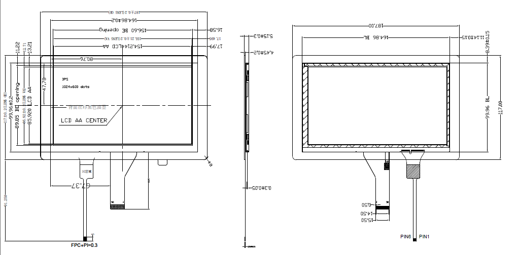The drawing of 7 inch industrial lcd