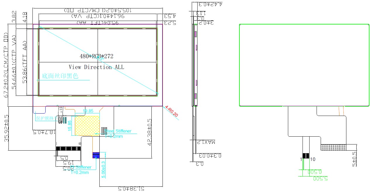 The drawing (LCM+CTP) of high brightness lcd