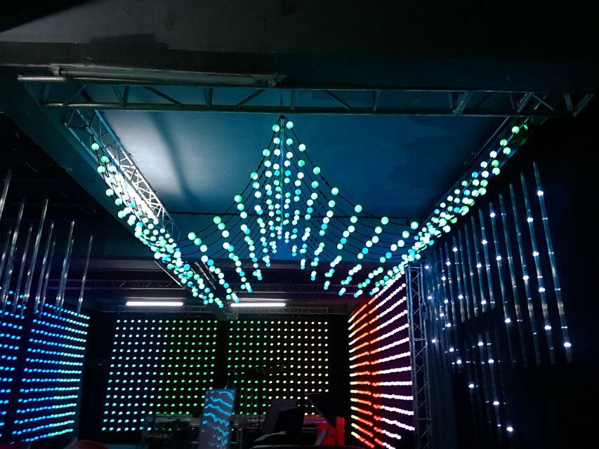 50mm RGB LED ball string stage and 3D pixel array scene