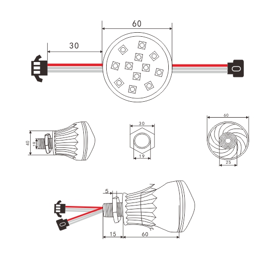 60mm e14 cabochon rgb pixel light