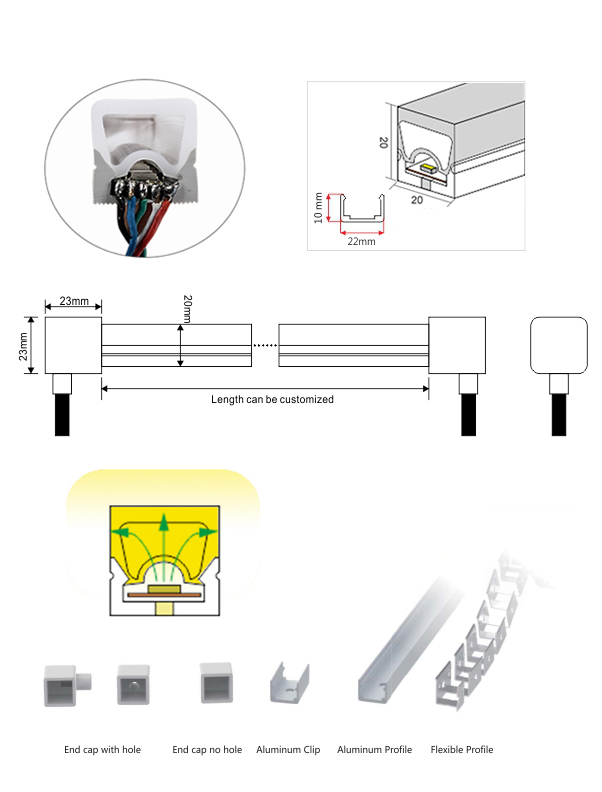20x20mm programmable neon flex LED tube