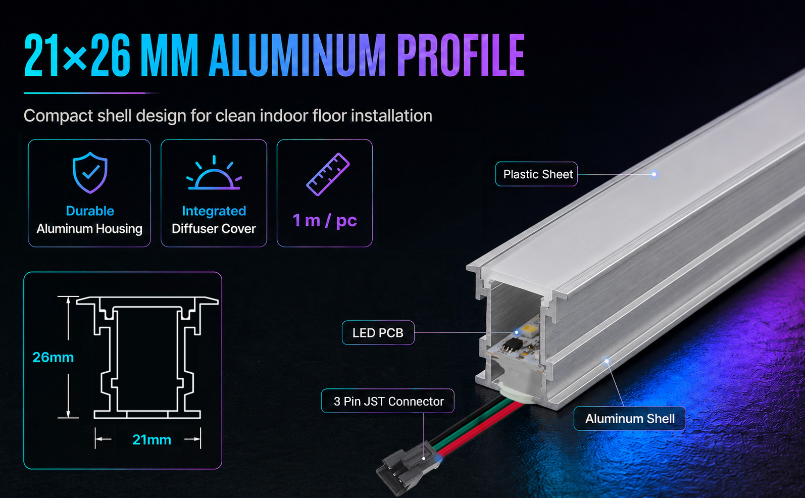 RGBW LED Aluminum Profile Light With UCS2904 Digital IC