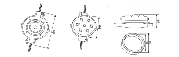 Chaîne LED pixel RVB DC24V 7 pièces IP65