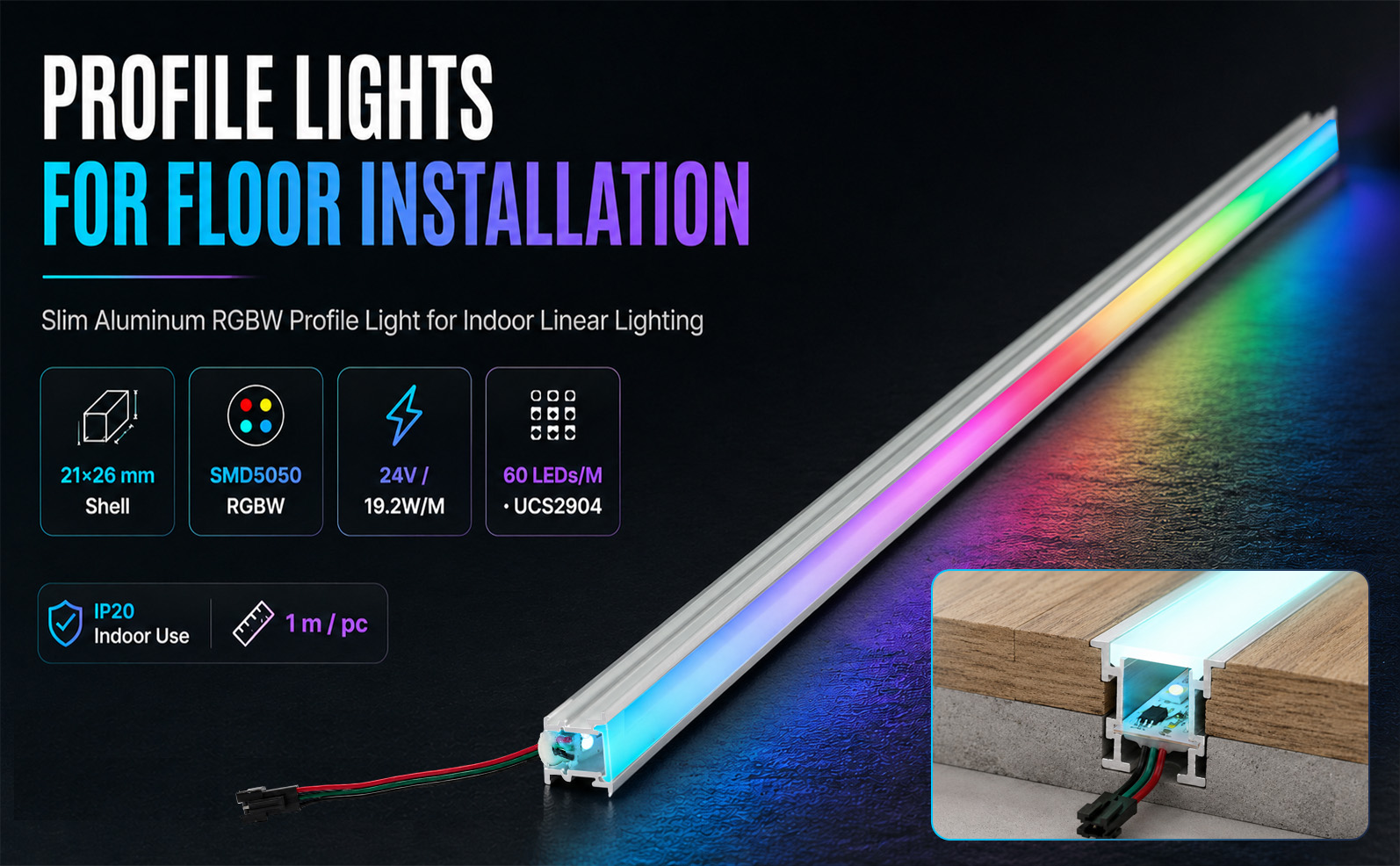 RGBW LED Profile Light L-R2020 UCS2904 24V Linear Lighting For Architectural Projects