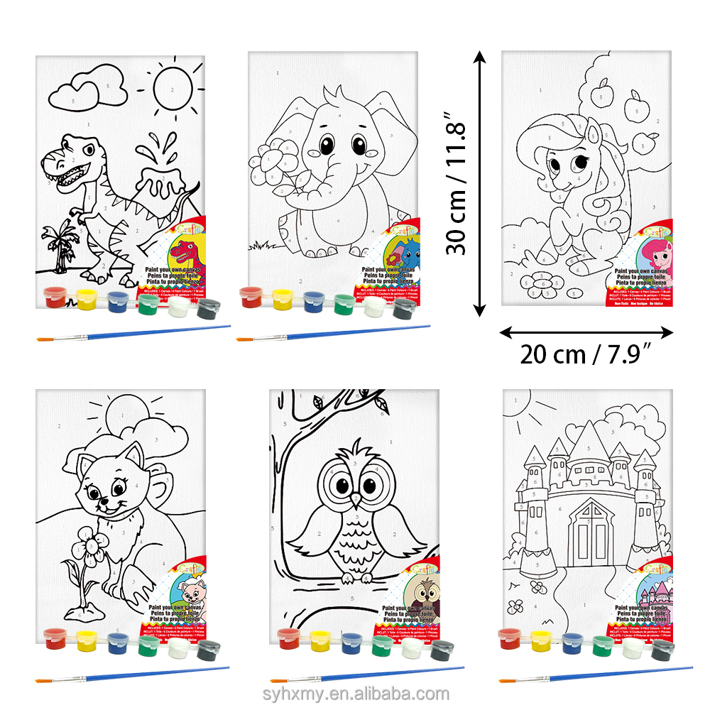 Children Stretched Canvas with Brush Acrylic Set
