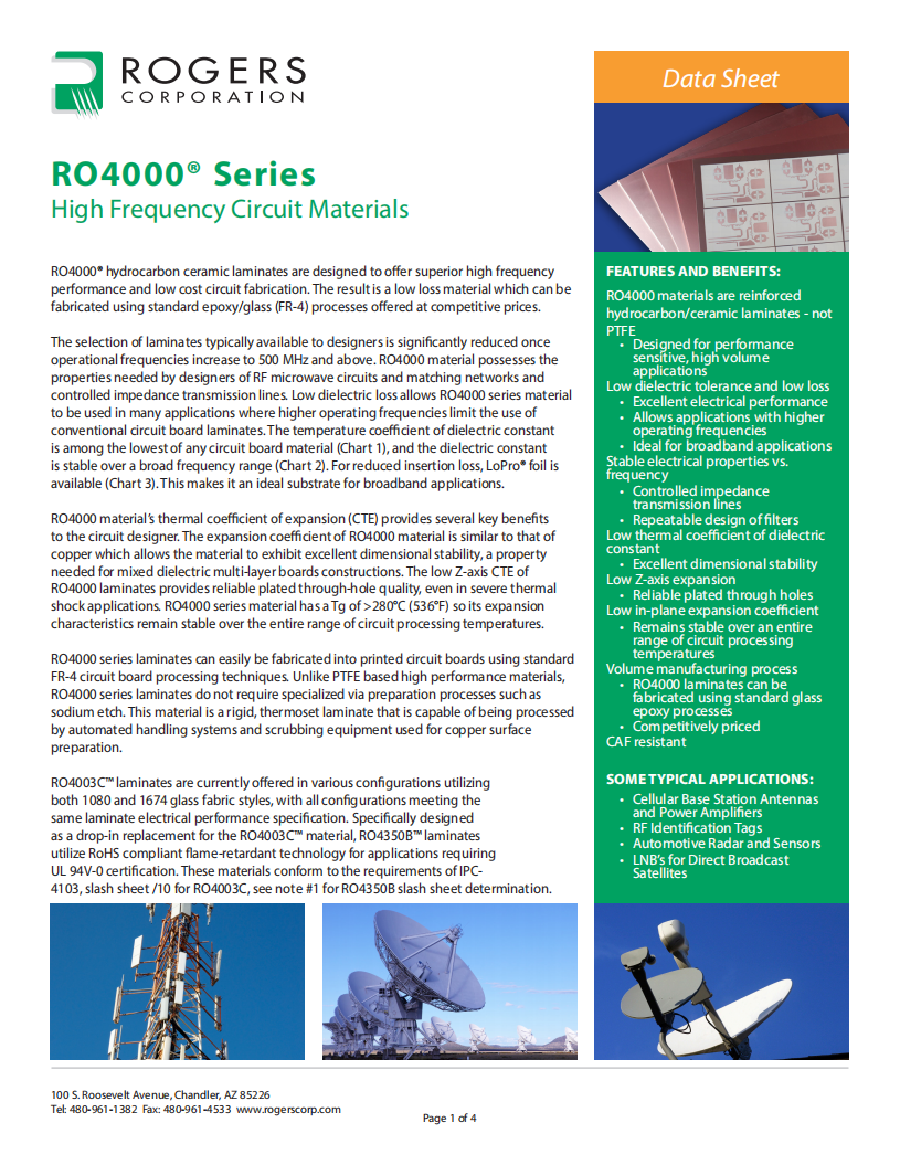 Rogers 4350b Circuit Board PCB Material Datasheet