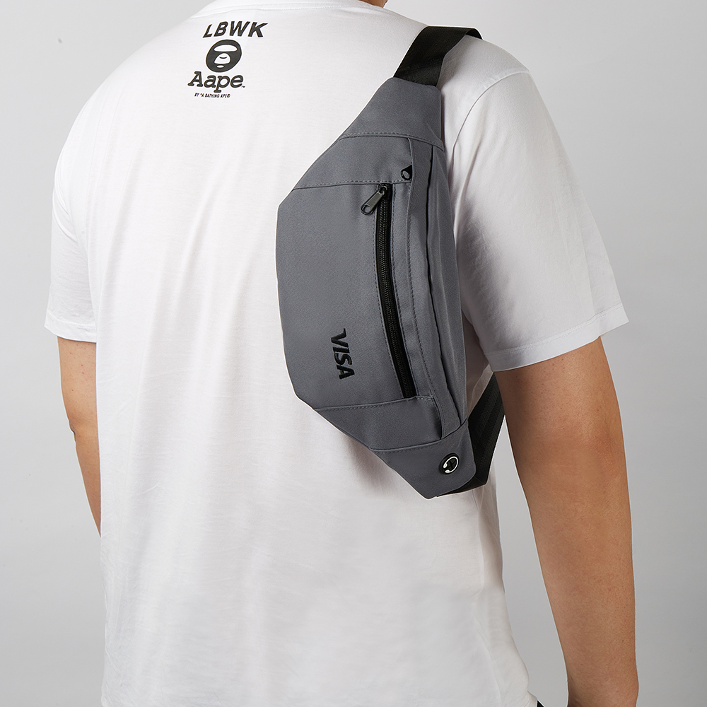Grey waist satchel attracting attention,small vacuum storage bags easy to carry,leather waist bag for women.
