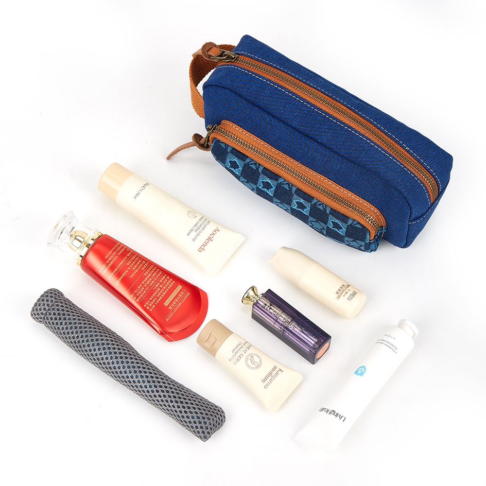 denim makeup beauty case and cosmetic carrier,outdoor large cosmetic bags