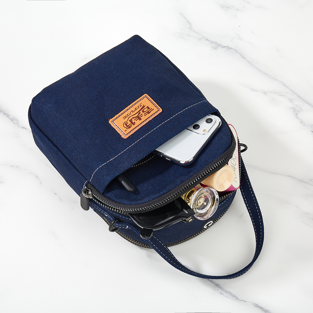 Handbag denim fabric,crossbody bags with colorful wide strap,small custom bags provided convenience for women,custom embroidered totes bringing unique design to the bag.