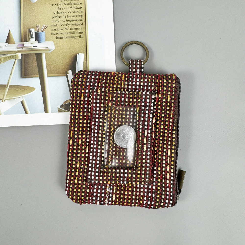 Brown double-layer id card wallet,personalized customization of fabrics and prints key card case,card walkets for women.