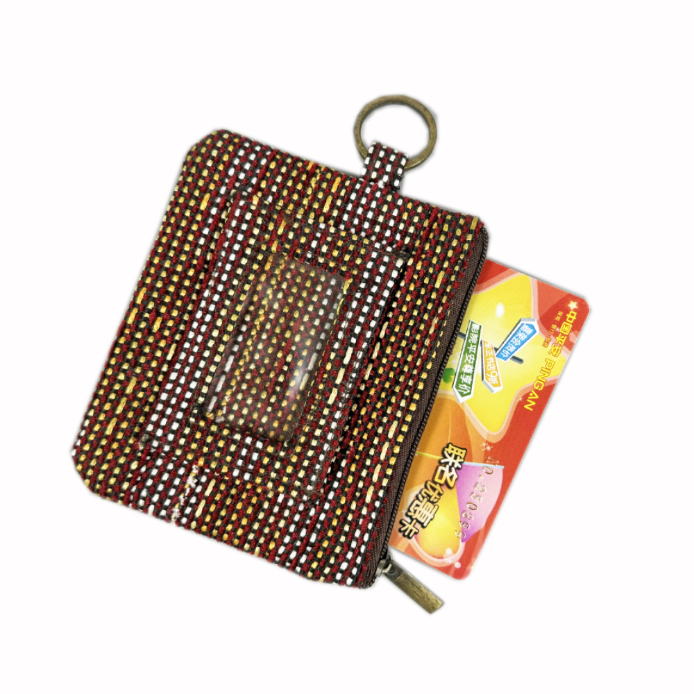 Brown double-layer id card wallet,personalized customization of fabrics and prints key card case,card walkets for women.