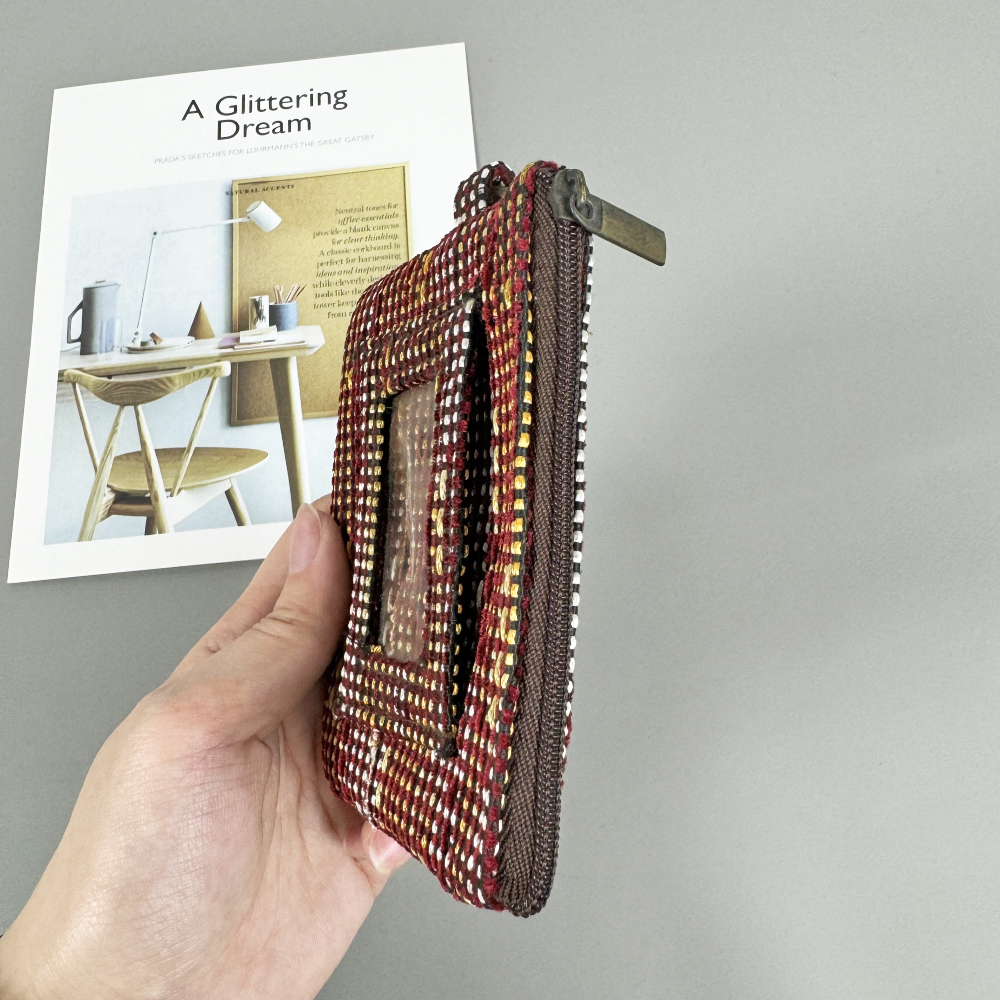 Brown double-layer id card wallet,personalized customization of fabrics and prints key card case,card walkets for women.