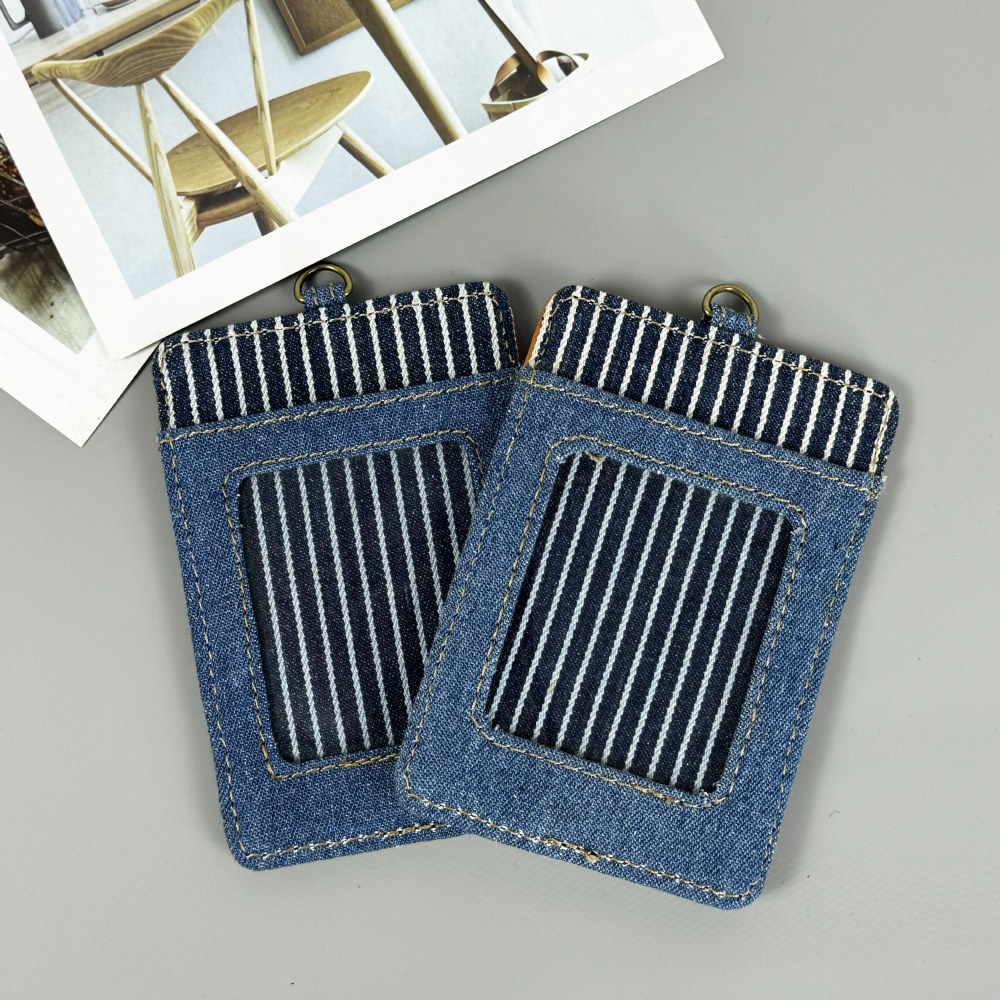 High quality custom badge printing and id holder case,denim fabric card holder high end for women and ladies.