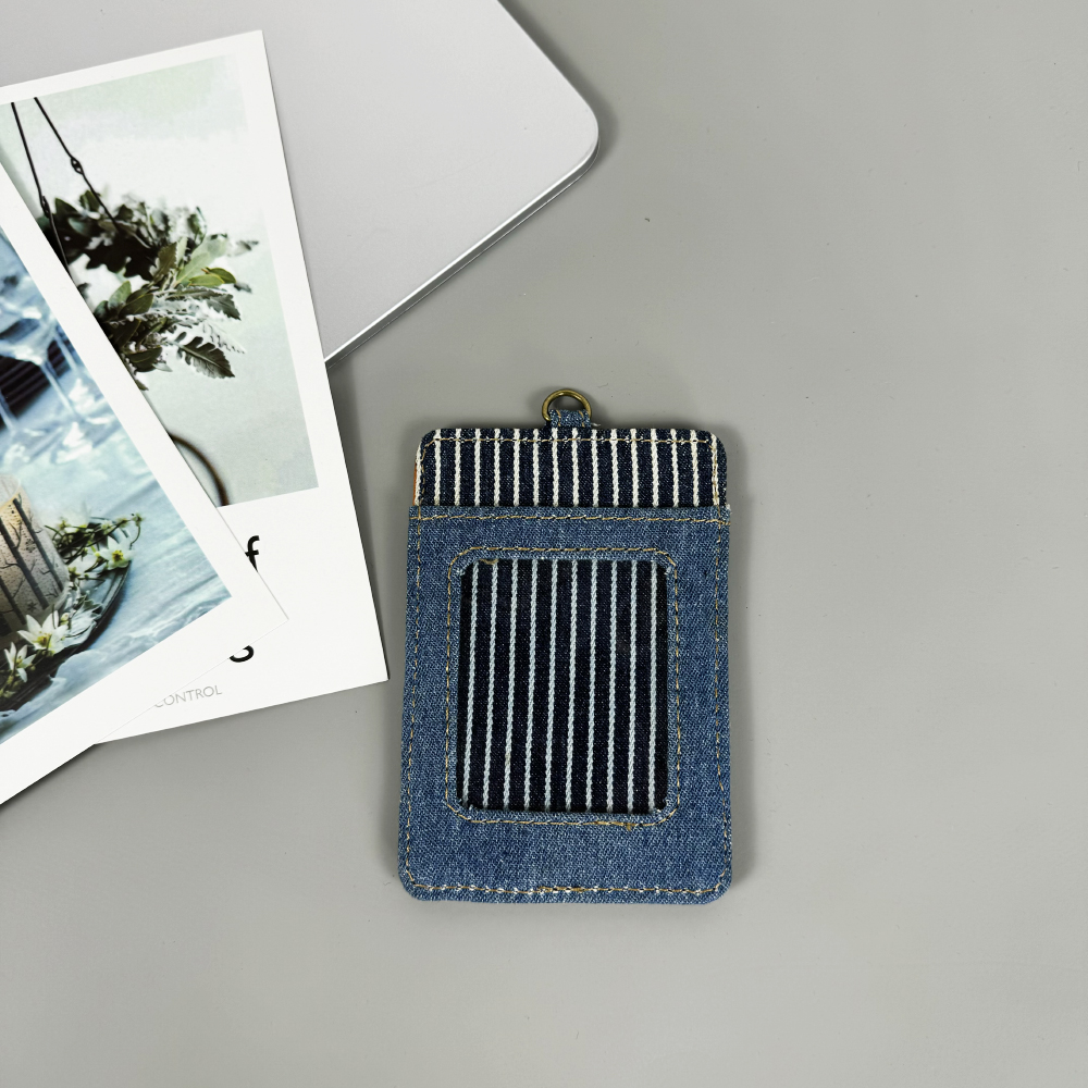 High quality custom badge printing and id holder case,denim fabric card holder high end for women and ladies.