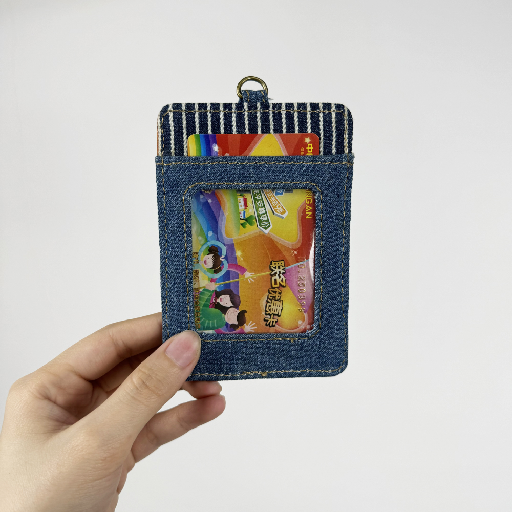 High quality custom badge printing and id holder case,denim fabric card holder high end for women and ladies.