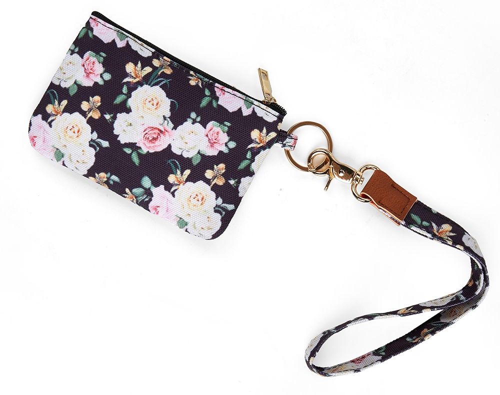 flat small zipper coin purse with lanyard