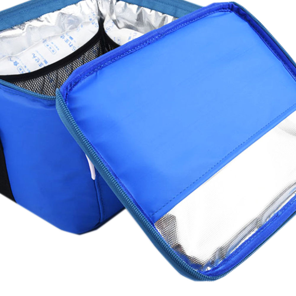 blue cool bags for picnics to keep food cool and warm,reusable lunch tote bags! speciality designer insulated bags.