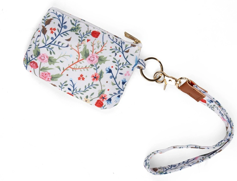 flat small zipper coin purse with lanyard