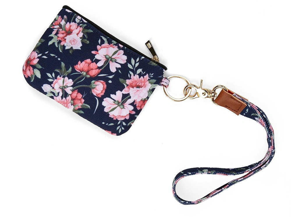 flat small zipper coin purse with lanyard
