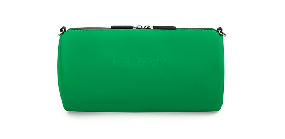 green leather bag and pencil case