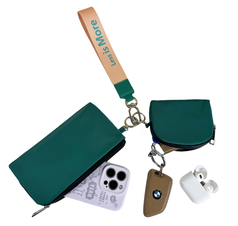 phone bag and coin bag keychain​ dual bag, with customized wristlet keychain​