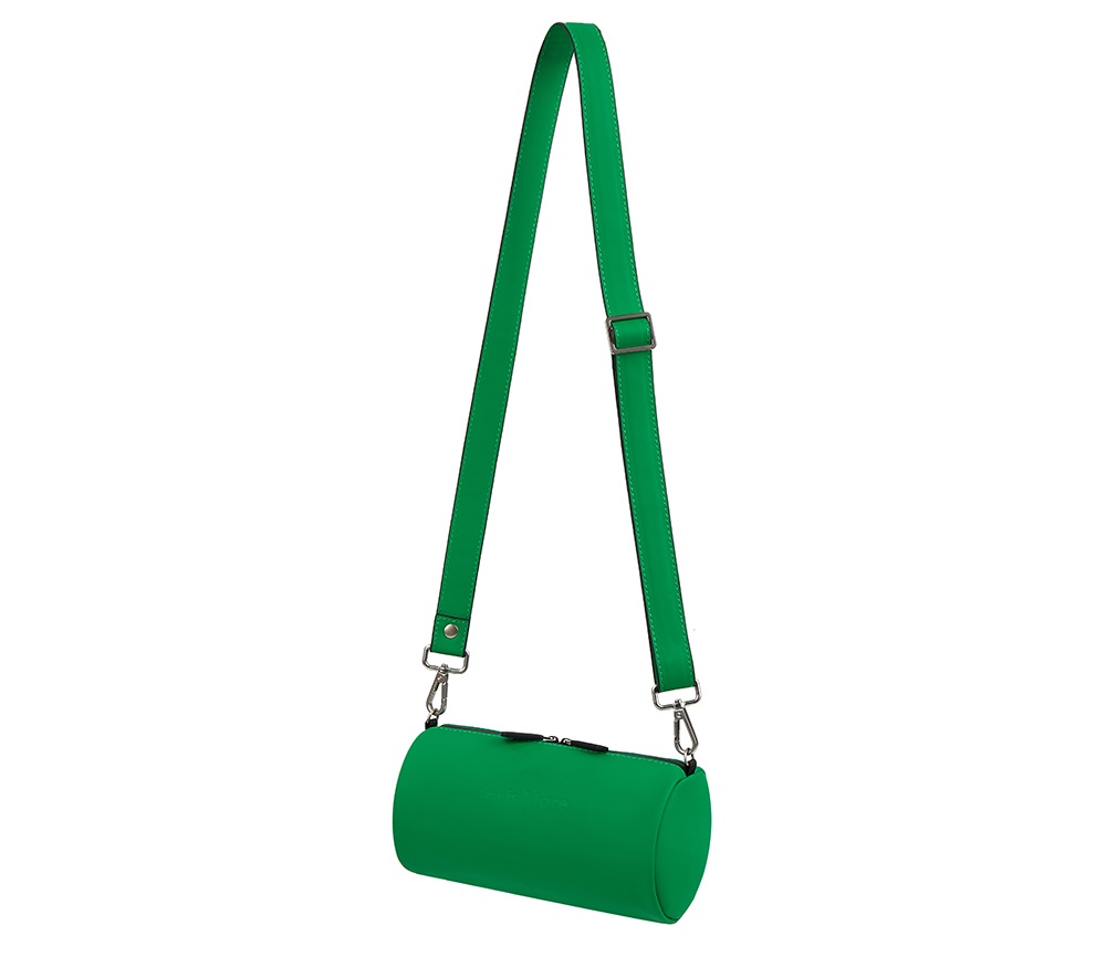green leather bag and pencil case