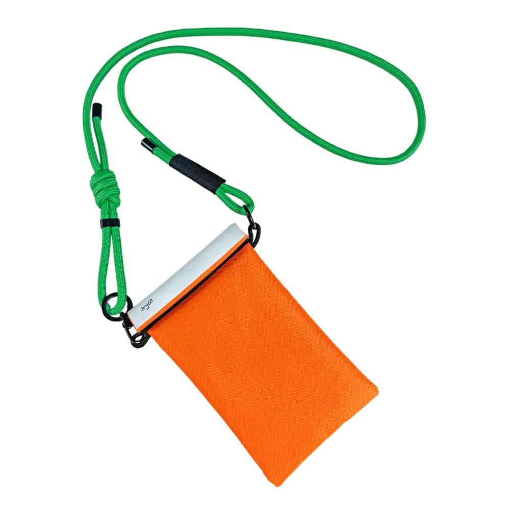 The orange phone crossbody bag with a name recognizable bag with phone.