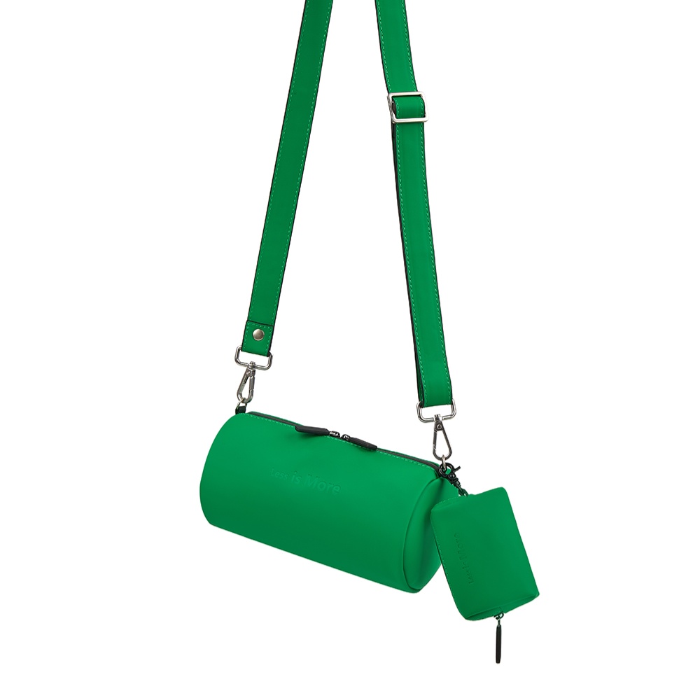 green leather bag and pencil case