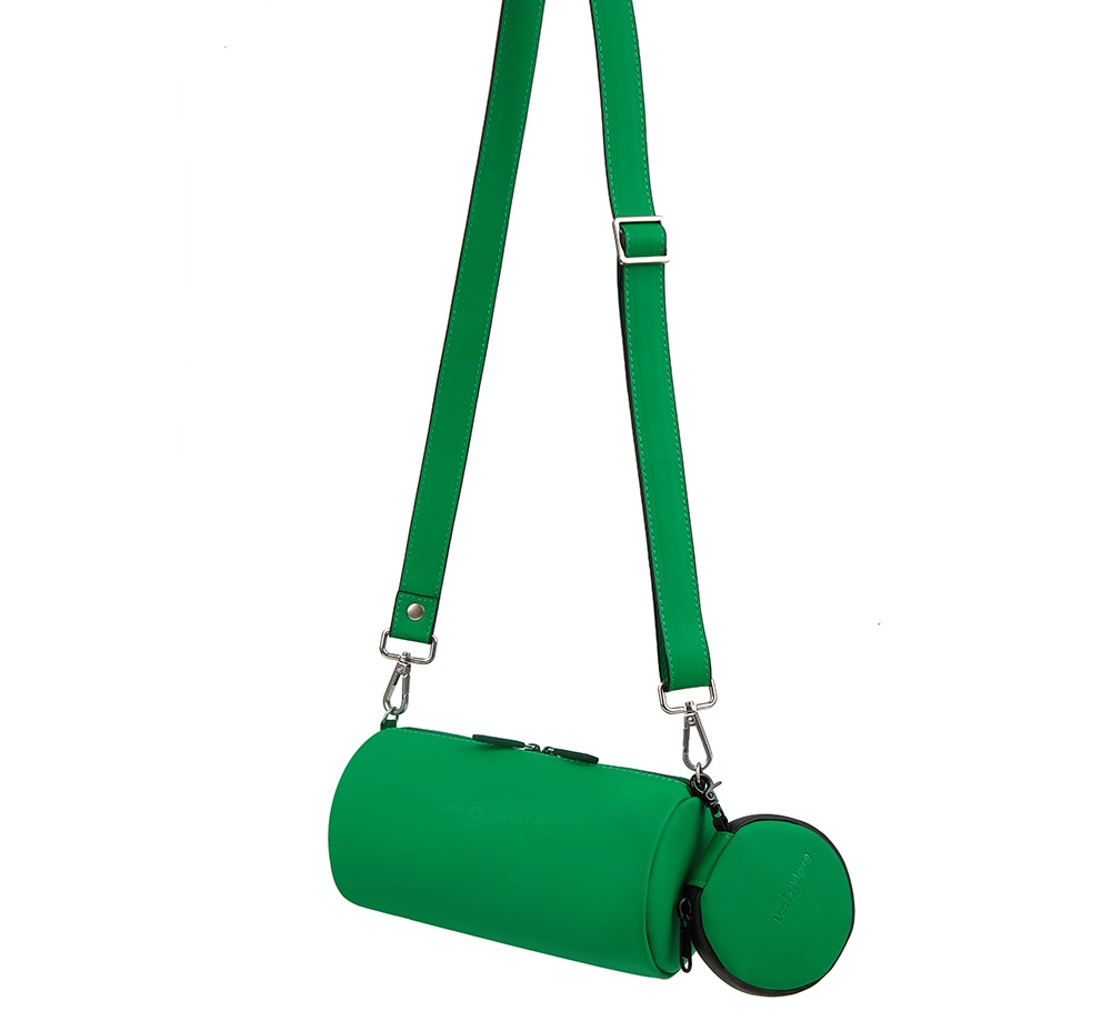green leather bag and pencil case
