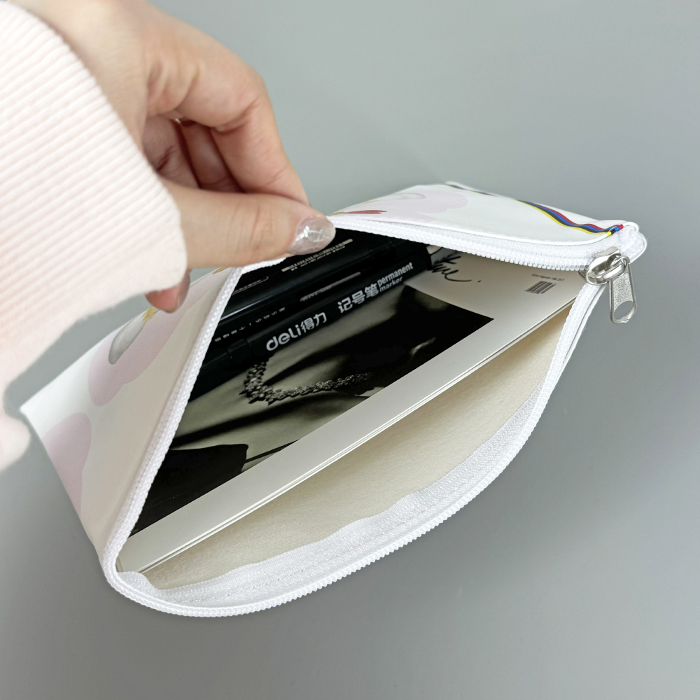 PU waterproof document bag for pencils with zip up pencil pouch