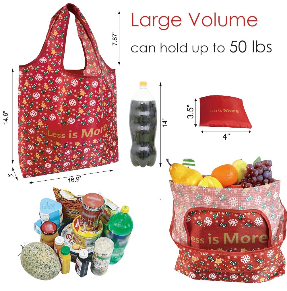 Christmas style folding shopping bags