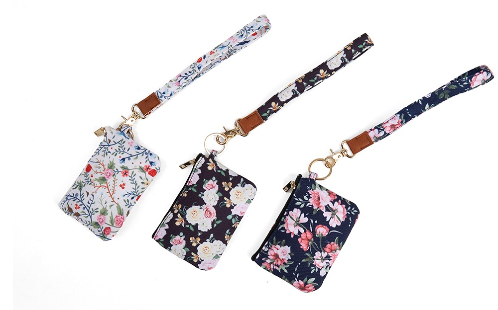 flat small zipper coin purse with lanyard